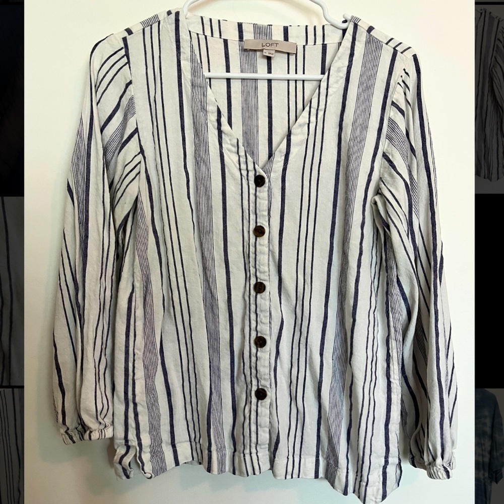 Loft V-Neck Button Up Linen Blouse